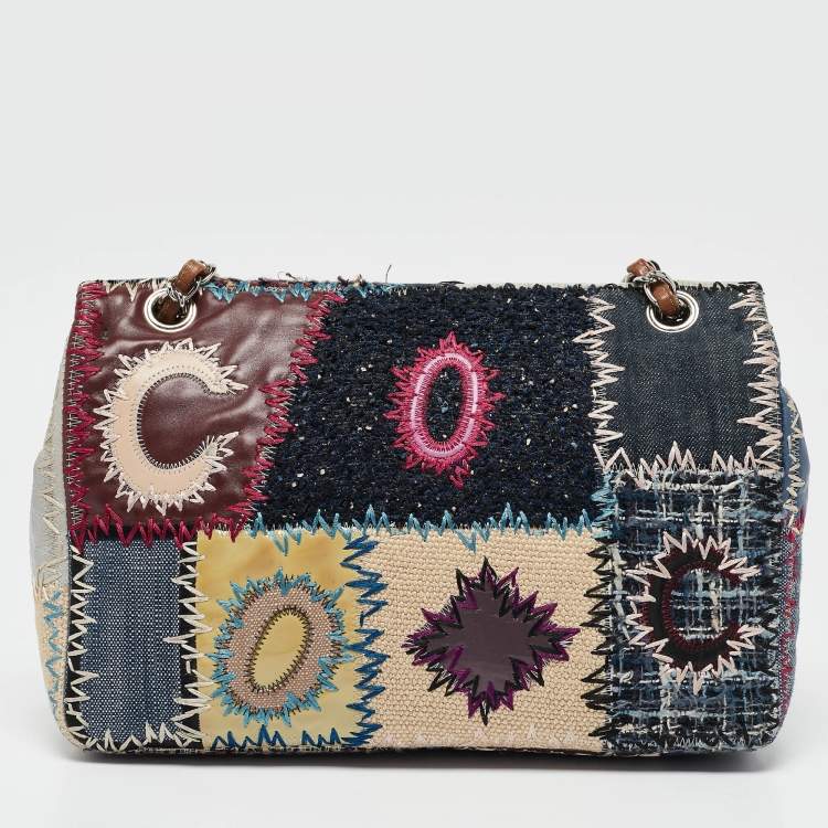 Pre Owned Chanel Multicolor Patchwork Leather and Fabric Jumbo Classic Single Flap Bag
