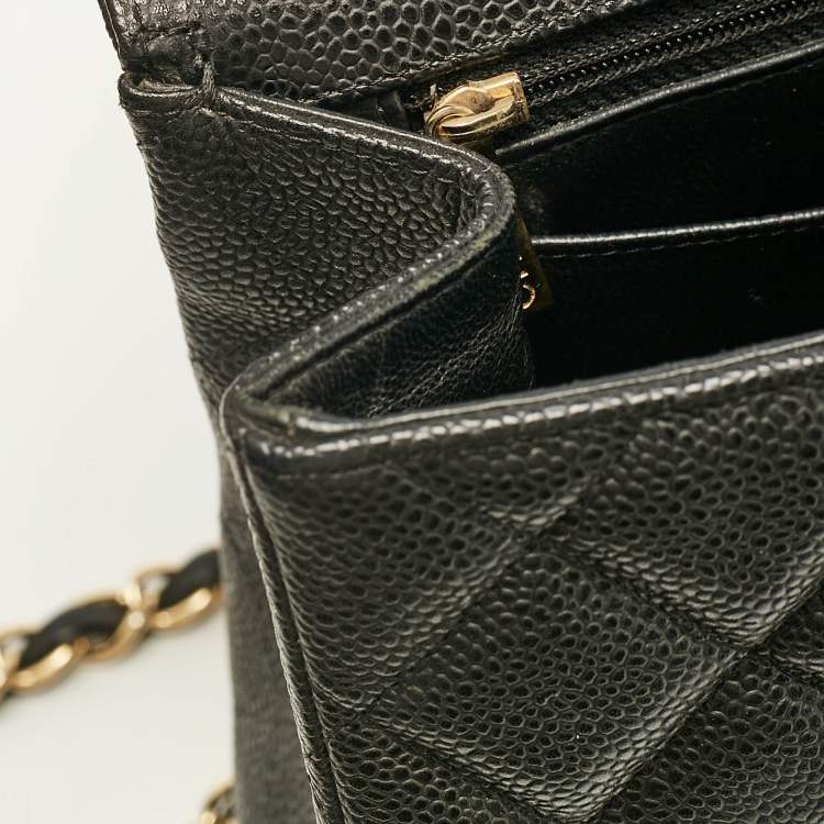 Pre Owned Chanel Black Quilted Caviar Leather Maxi Classic Single Flap Bag