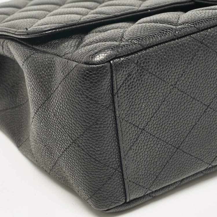 Pre Owned Chanel Black Quilted Caviar Leather Maxi Classic Single Flap Bag