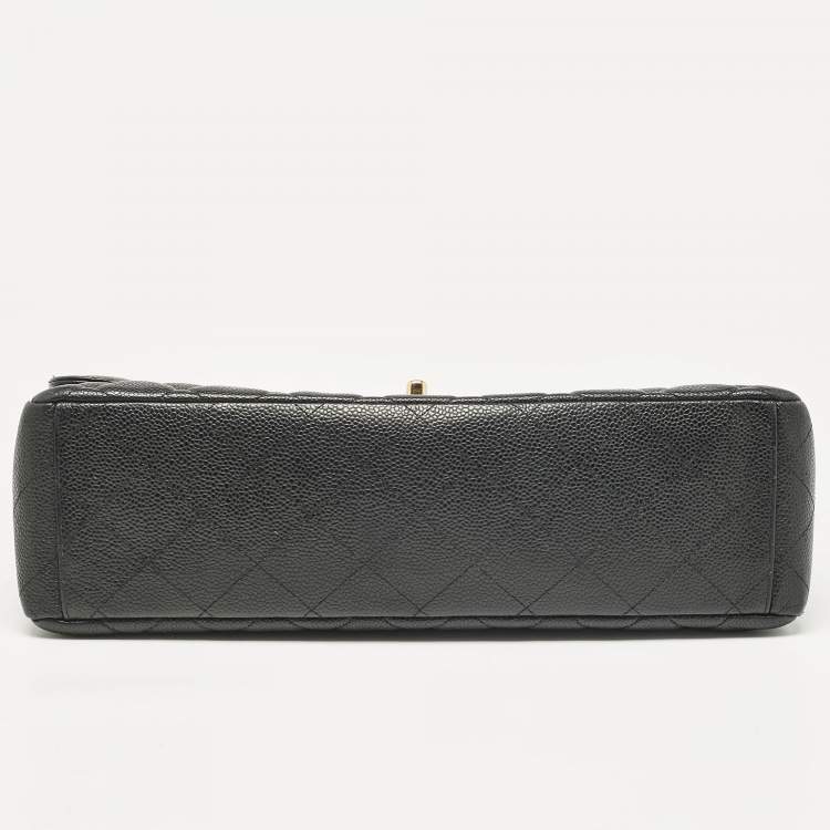Pre Owned Chanel Black Quilted Caviar Leather Maxi Classic Single Flap Bag