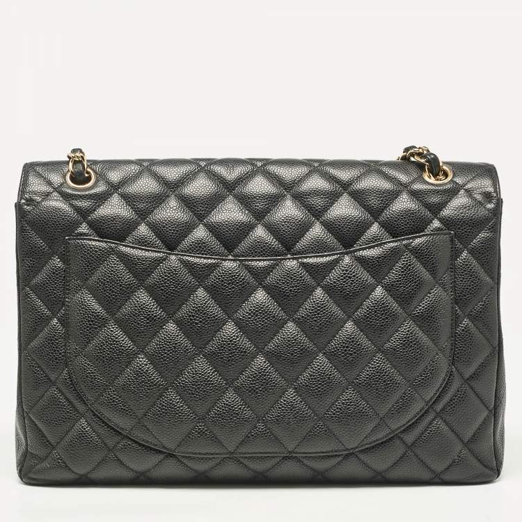 Pre Owned Chanel Black Quilted Caviar Leather Maxi Classic Single Flap Bag
