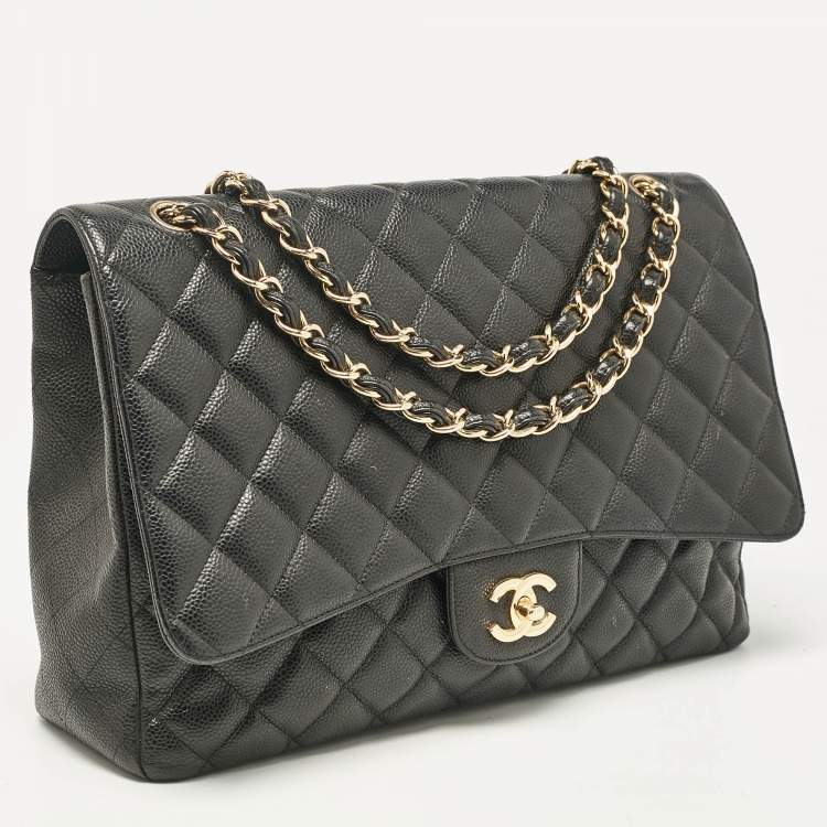 Pre Owned Chanel Black Quilted Caviar Leather Maxi Classic Single Flap Bag