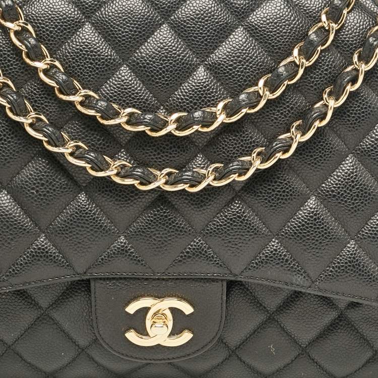 Pre Owned Chanel Black Quilted Caviar Leather Maxi Classic Single Flap Bag