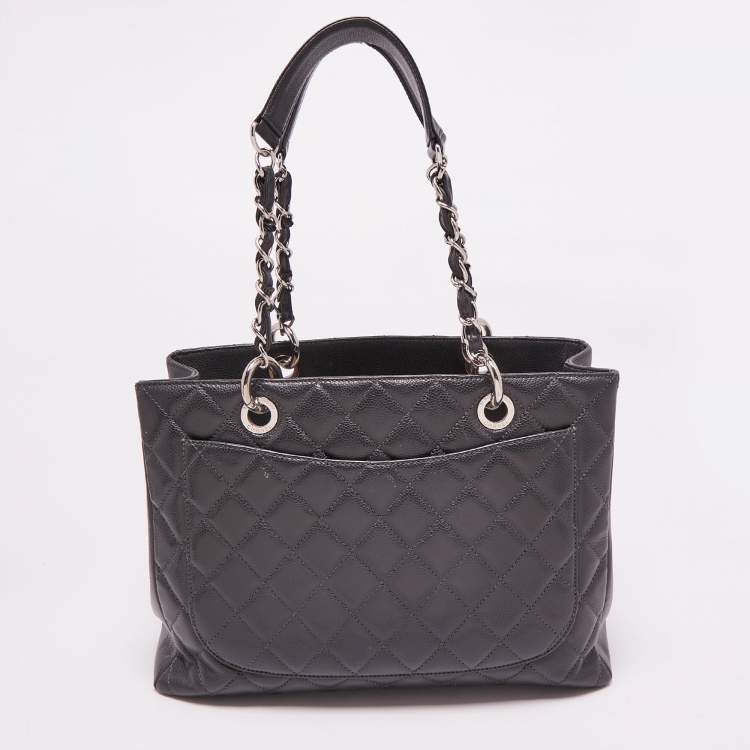 Pre Owned Chanel Grey Quilted Caviar Leather GST Shopper Tote
