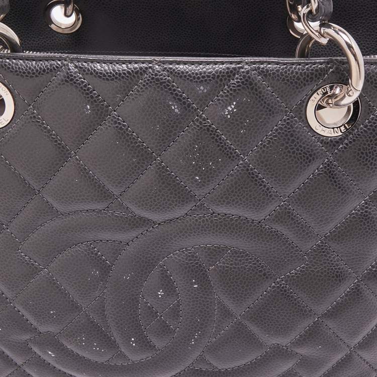 Pre Owned Chanel Grey Quilted Caviar Leather GST Shopper Tote