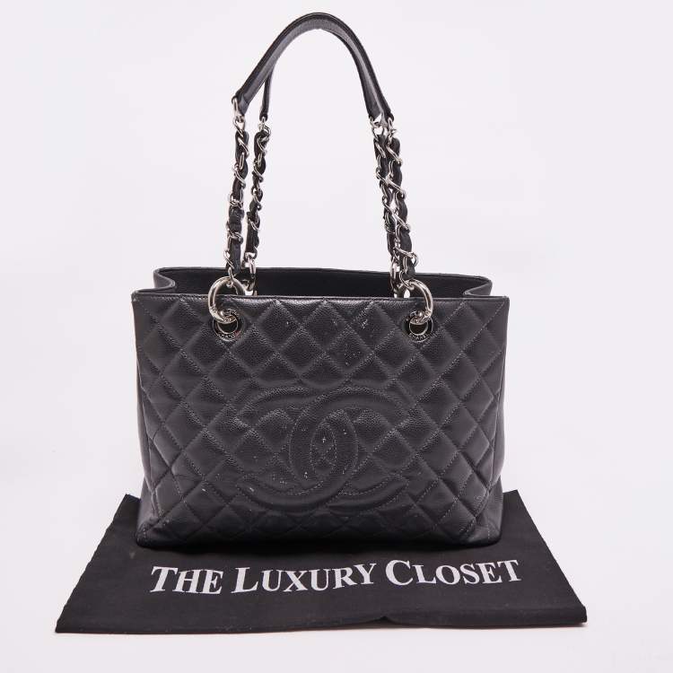 Pre Owned Chanel Grey Quilted Caviar Leather GST Shopper Tote