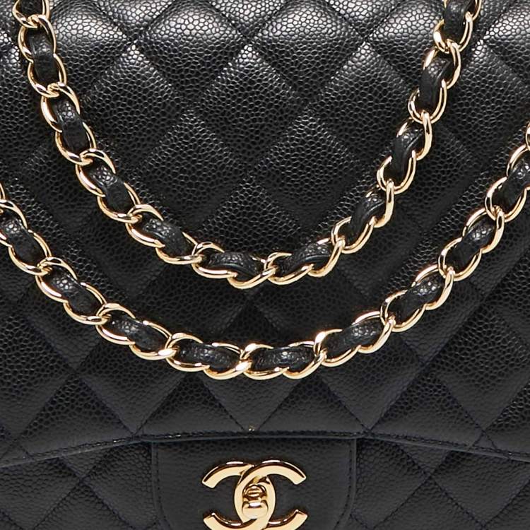 Pre Owned Chanel Black Quilted Caviar Leather Maxi Classic Single Flap Bag