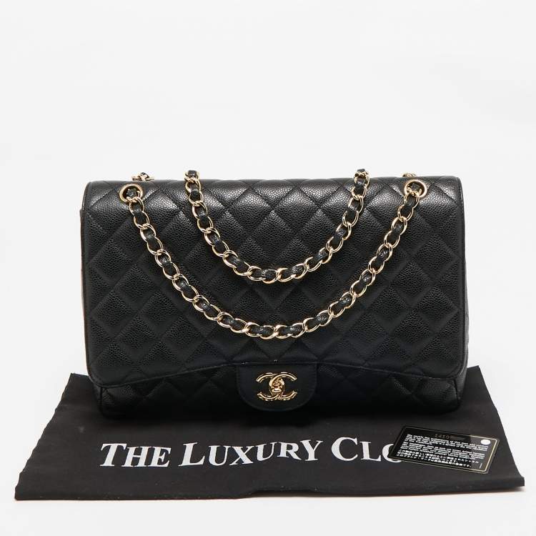 Pre Owned Chanel Black Quilted Caviar Leather Maxi Classic Single Flap Bag