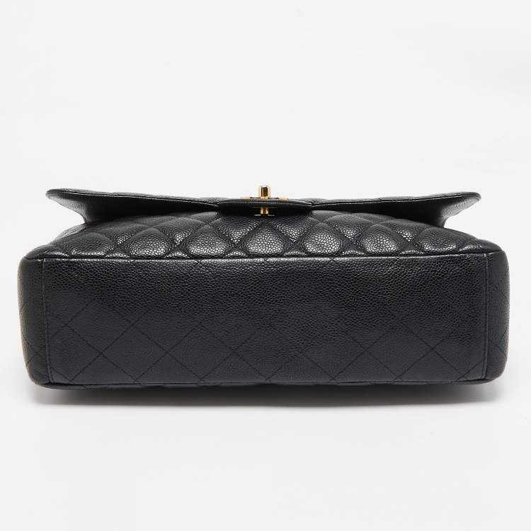 Pre Owned Chanel Black Quilted Caviar Leather Maxi Classic Single Flap Bag