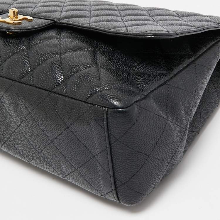Pre Owned Chanel Black Quilted Caviar Leather Maxi Classic Single Flap Bag