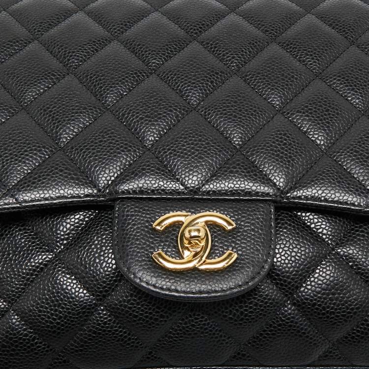 Pre Owned Chanel Black Quilted Caviar Leather Maxi Classic Single Flap Bag