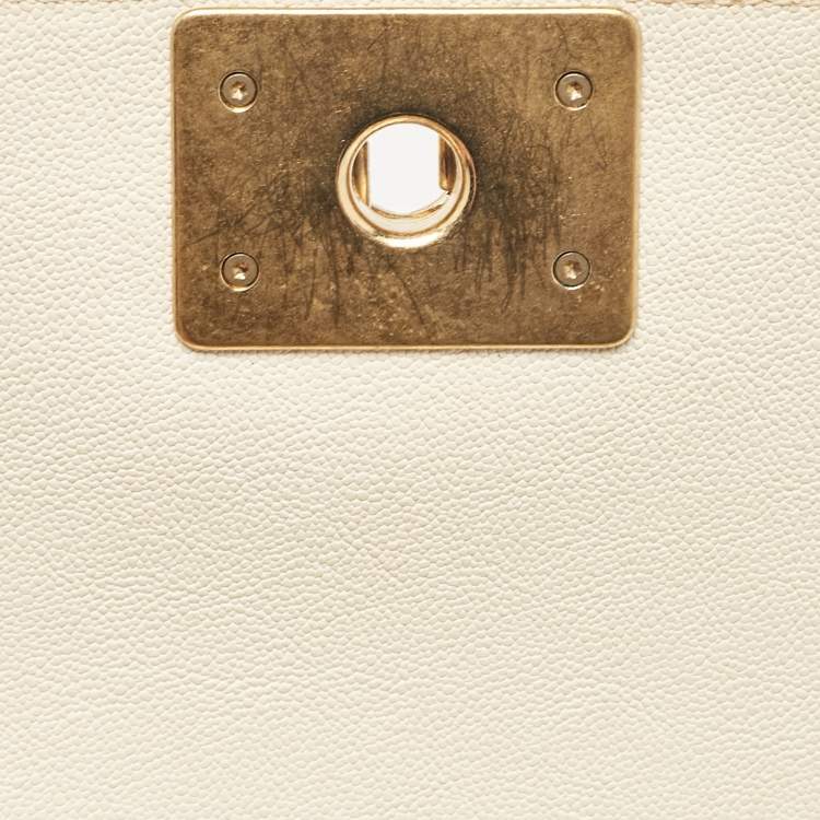 Pre Owned Chanel Cream Quilted Caviar Leather Small Boy Flap Bag