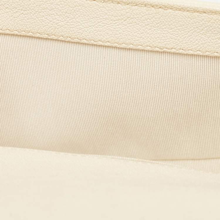 Pre Owned Chanel Cream Quilted Caviar Leather Small Boy Flap Bag