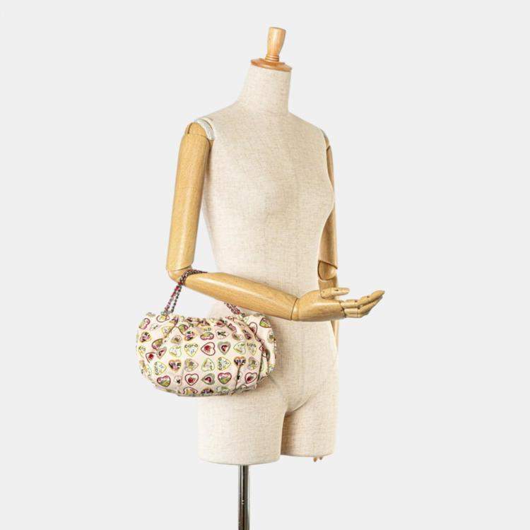 Pre Owned Chanel Pink Red Multicolor Canvas Valentine Day Coco Mark Chain Handbag