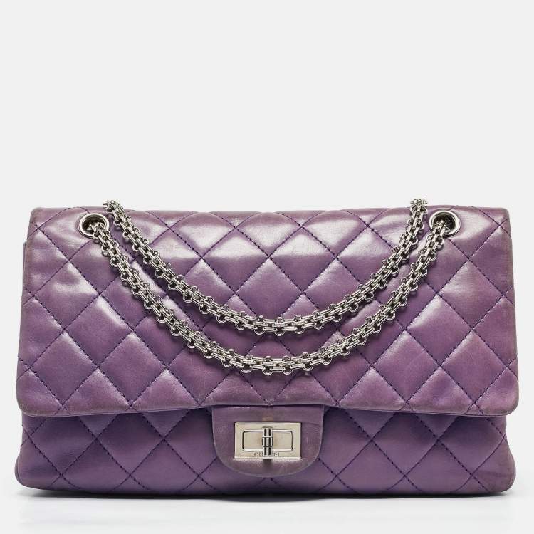 Pre Owned Chanel Purple Quilted Leather Classic 227 Reissue 2.55 Flap Bag