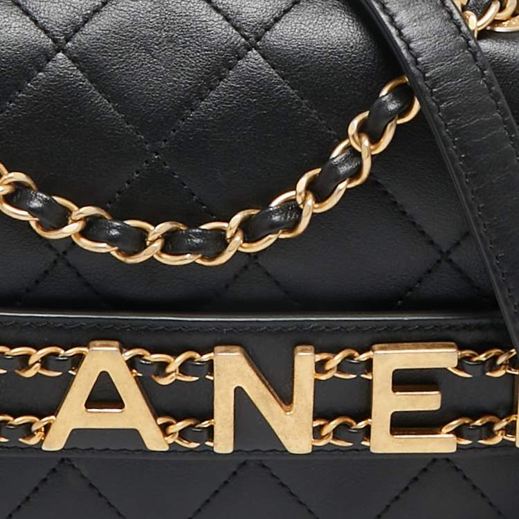 Pre Owned Chanel Black Quilted Leather Small Enchained Flap Bag