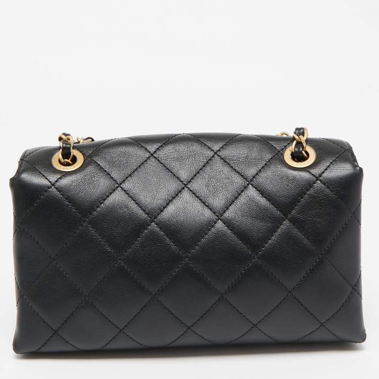 Pre Owned Chanel Black Quilted Leather Small Enchained Flap Bag