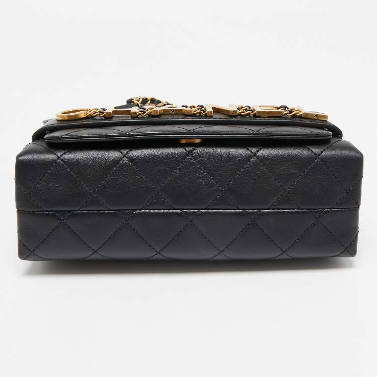 Pre Owned Chanel Black Quilted Leather Small Enchained Flap Bag