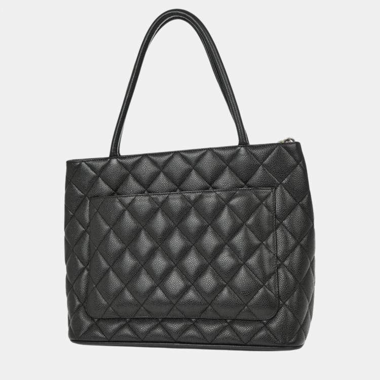Pre Owned Chanel Black Calfskin Medallion Tote Handbag