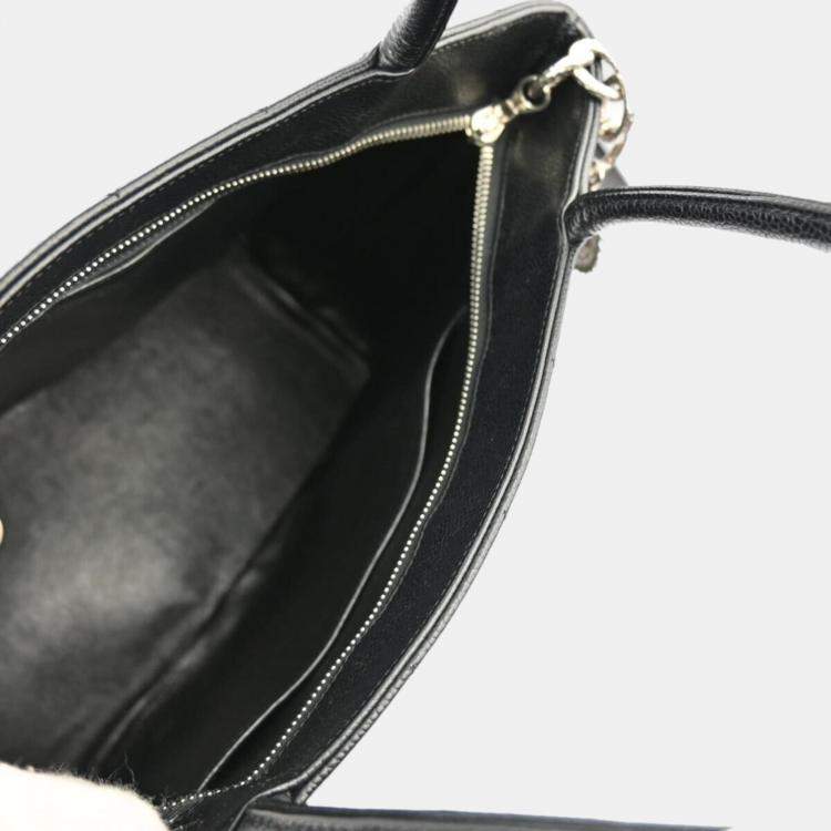 Pre Owned Chanel Black Calfskin Medallion Tote Handbag