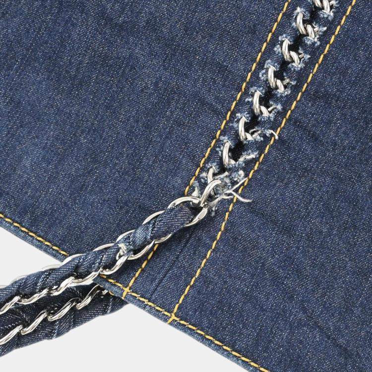 Pre Owned Chanel Blue Denim Luxury Line Tote Handbag