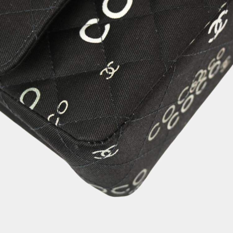 Pre Owned Chanel Black Canvas Coco Medium Classic Double Flap Shoulder Bag