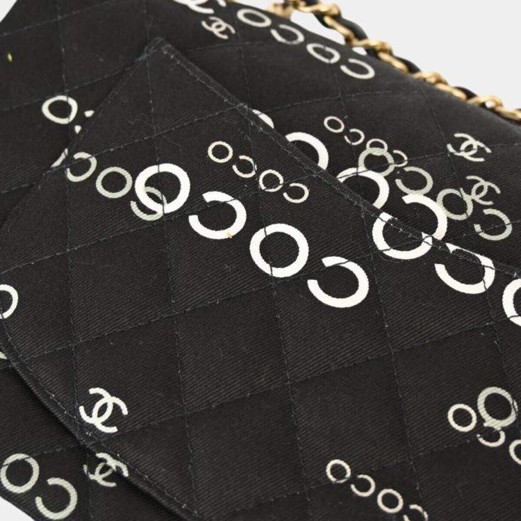 Pre Owned Chanel Black Canvas Coco Medium Classic Double Flap Shoulder Bag