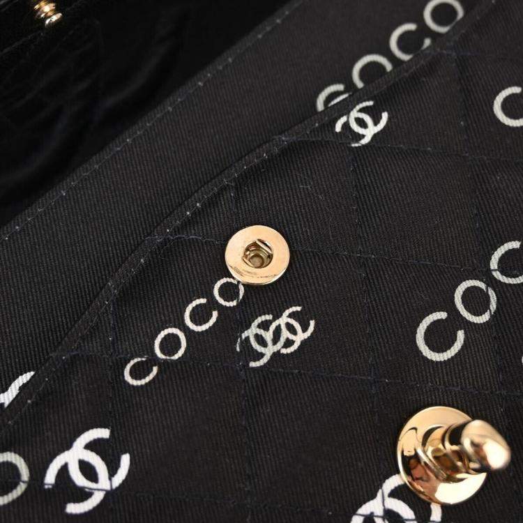 Pre Owned Chanel Black Canvas Coco Medium Classic Double Flap Shoulder Bag
