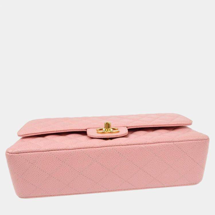 Pre Owned Chanel Pink Calfskin Medium Classic Double Flap Shoulder Bag
