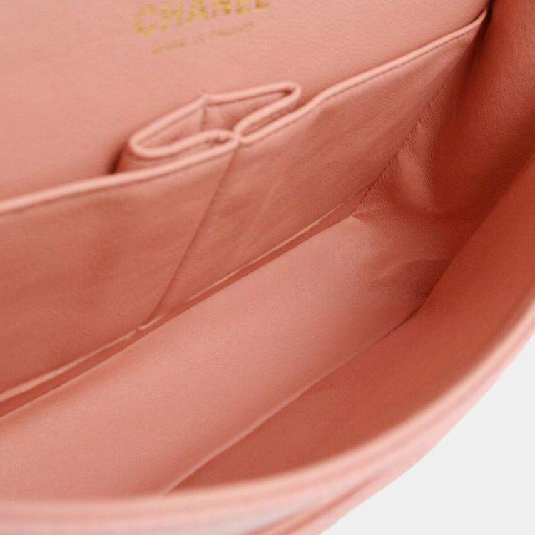 Pre Owned Chanel Pink Calfskin Medium Classic Double Flap Shoulder Bag