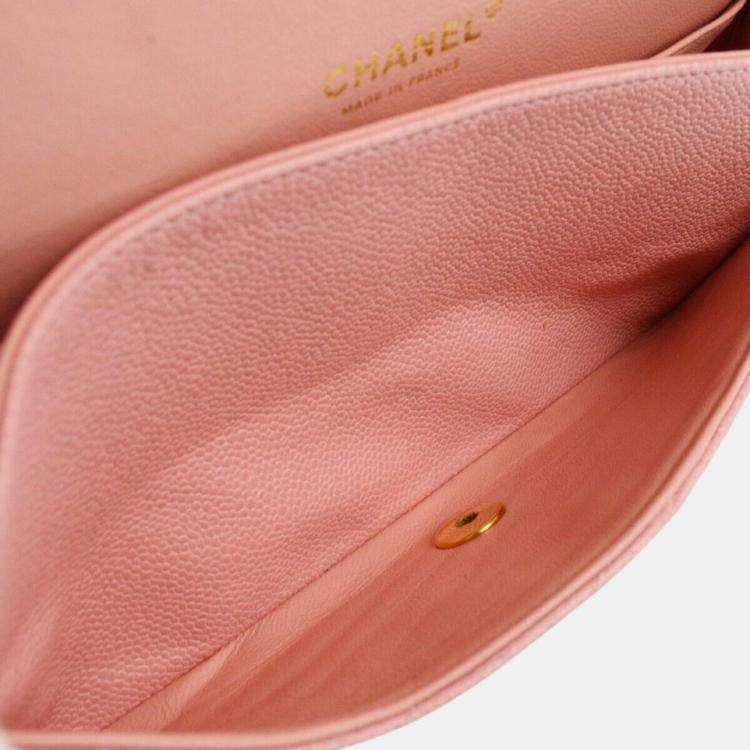 Pre Owned Chanel Pink Calfskin Medium Classic Double Flap Shoulder Bag