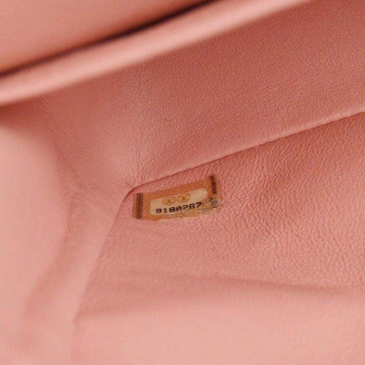 Pre Owned Chanel Pink Calfskin Medium Classic Double Flap Shoulder Bag