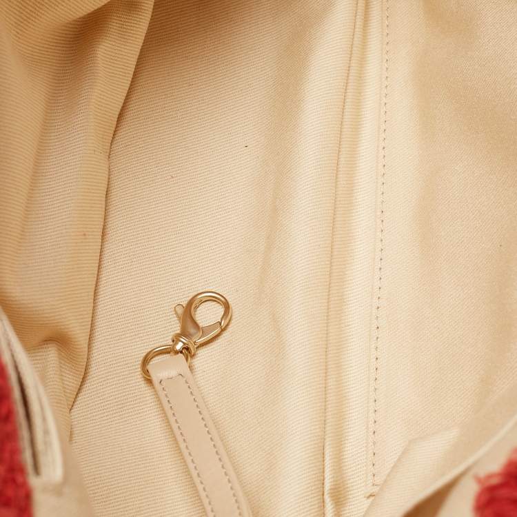 Pre Owned Chanel Red Diamond Stitch Tweed Maxi Nature Flap Bag                  