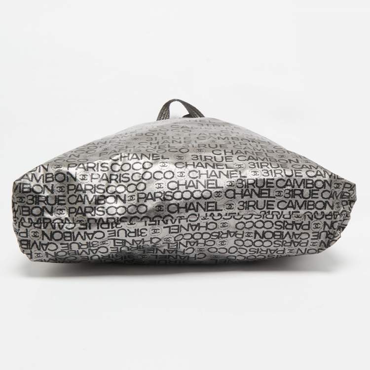 Pre Owned Chanel Silver Coated Nylon 31 Rue Cambon Graphic Drawstring Tote