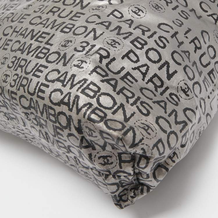 Pre Owned Chanel Silver Coated Nylon 31 Rue Cambon Graphic Drawstring Tote