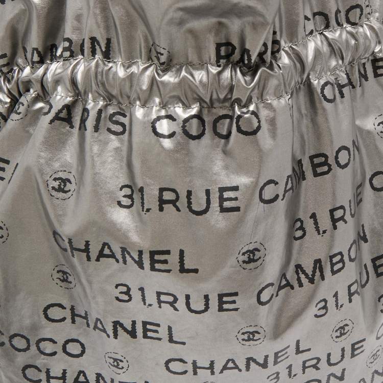 Pre Owned Chanel Silver Coated Nylon 31 Rue Cambon Graphic Drawstring Tote