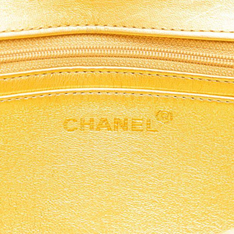 Pre Owned Chanel Gold Lambskin Matelasse Coco Mark Handbag