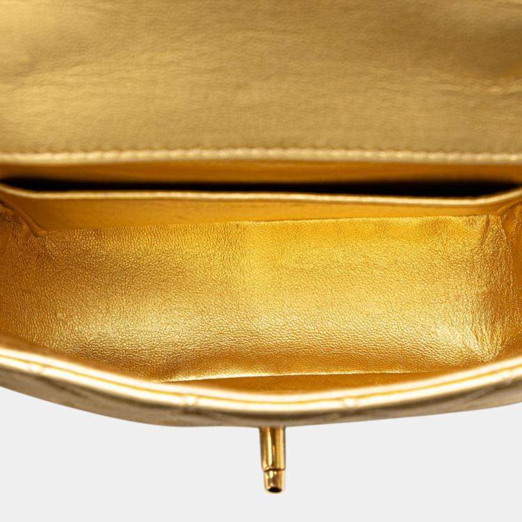 Pre Owned Chanel Gold Lambskin Matelasse Coco Mark Handbag