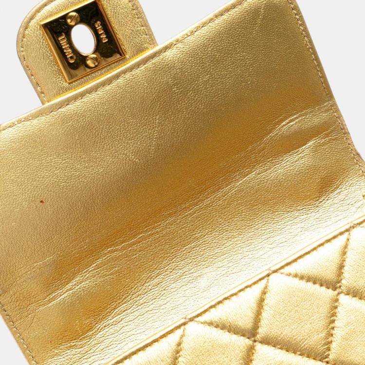 Pre Owned Chanel Gold Lambskin Matelasse Coco Mark Handbag