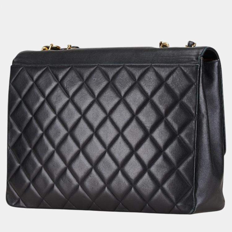Pre Owned Chanel Black Lambskin Matelasse Coco Mark Chain Shoulder Bag