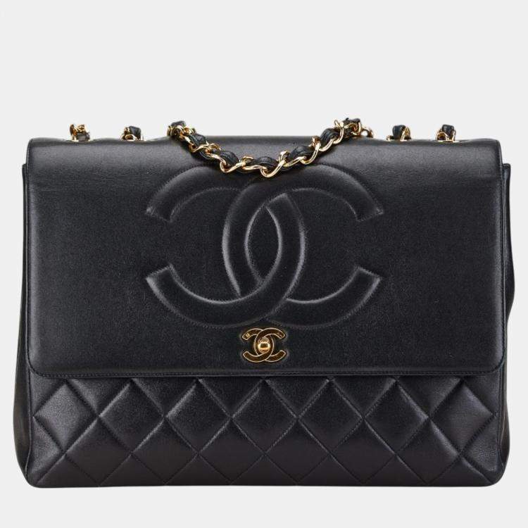 Pre Owned Chanel Black Lambskin Matelasse Coco Mark Chain Shoulder Bag