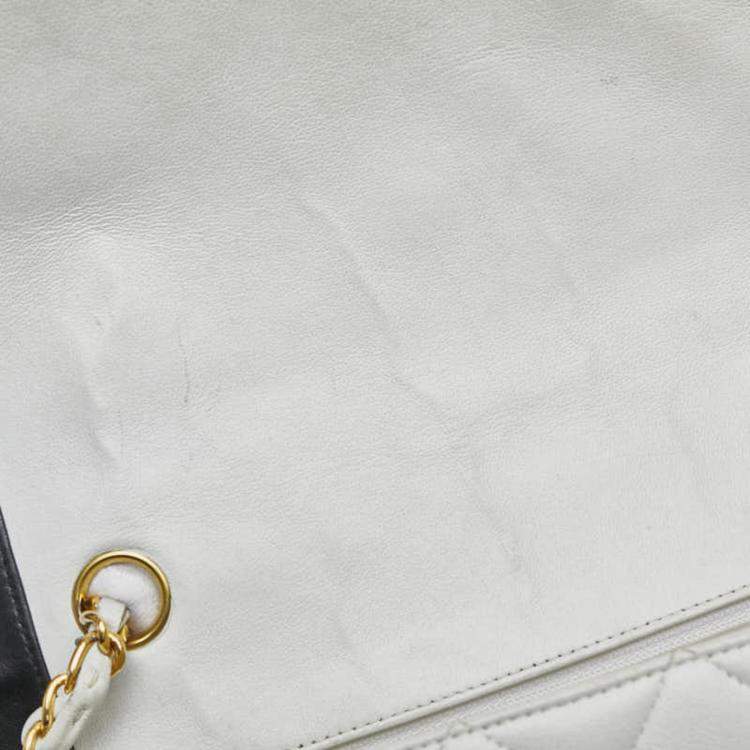 Pre Owned Chanel White Black Bicolor Lambskin Matelasse 25 Coco Mark Diana Chain Shoulder Bag