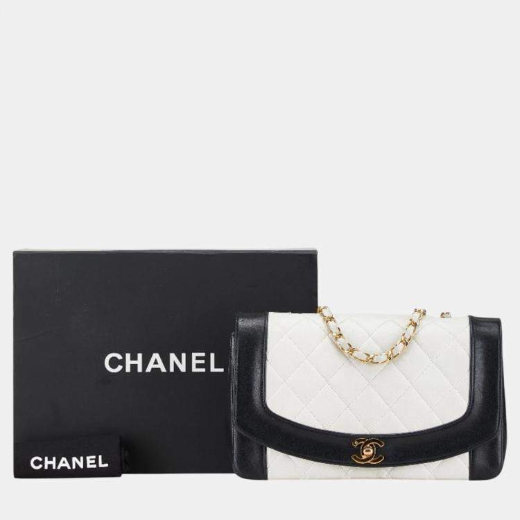 Pre Owned Chanel White Black Bicolor Lambskin Matelasse 25 Coco Mark Diana Chain Shoulder Bag