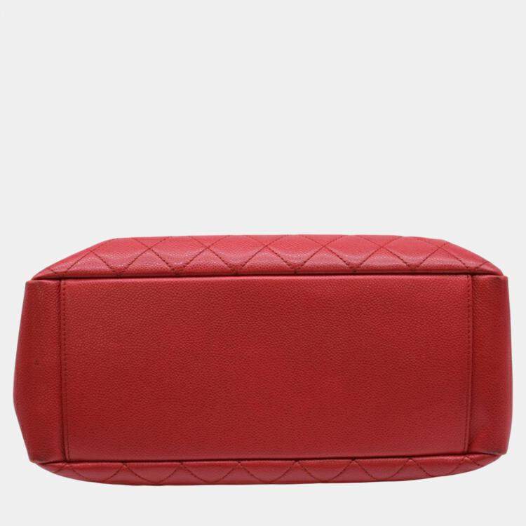 Pre Owned Chanel Red Caviar Skin Gst Matelasse Chain Tote Bag