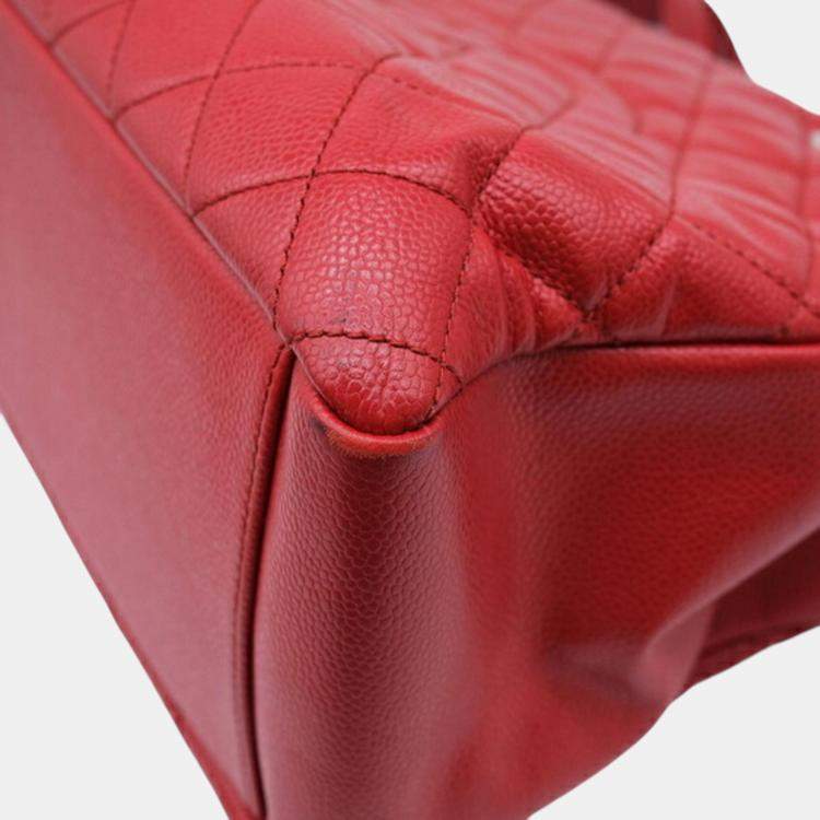 Pre Owned Chanel Red Caviar Skin Gst Matelasse Chain Tote Bag