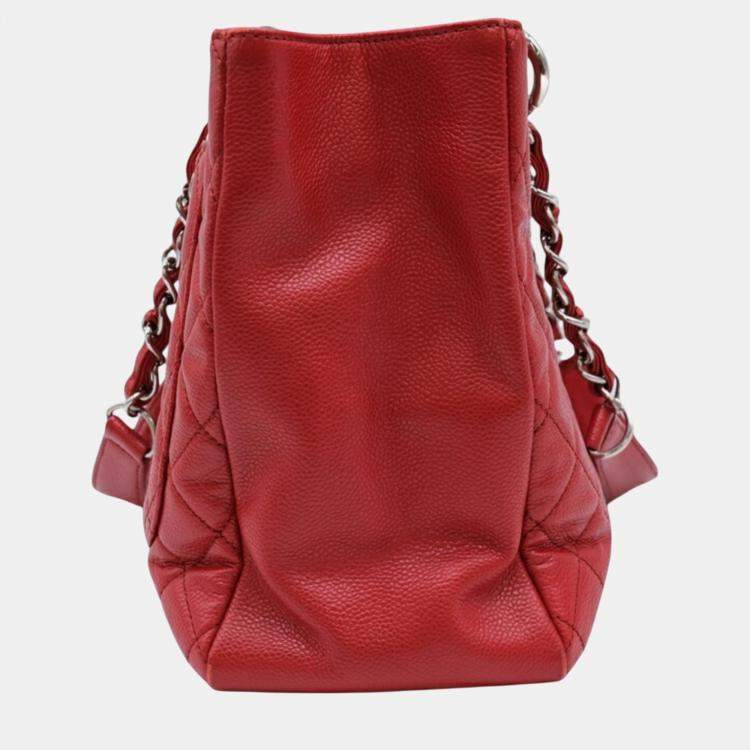Pre Owned Chanel Red Caviar Skin Gst Matelasse Chain Tote Bag