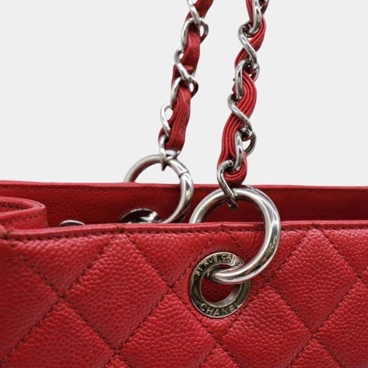 Pre Owned Chanel Red Caviar Skin Gst Matelasse Chain Tote Bag