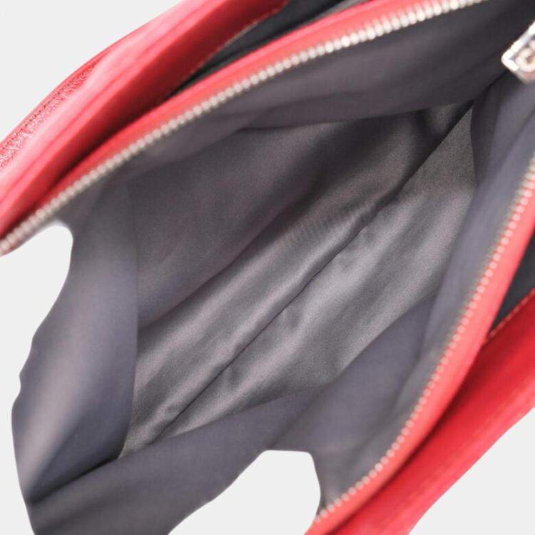 Pre Owned Chanel Red Caviar Skin Gst Matelasse Chain Tote Bag