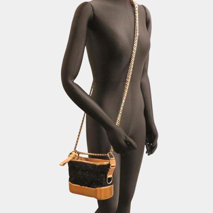 Pre Owned Chanel Tweed Black Seal Gabrielle Small Shoulder Bag