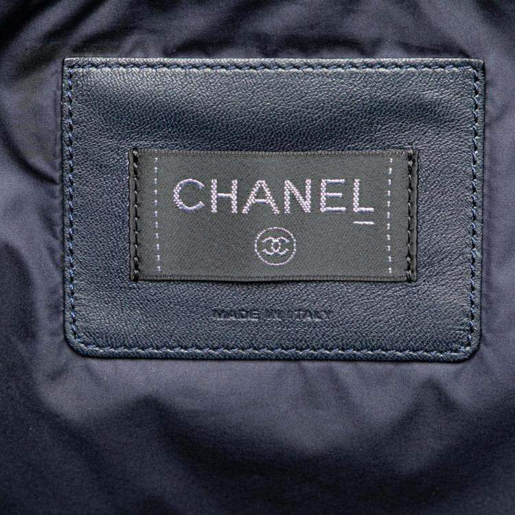 Pre Owned Chanel Navy Pink Nylon Wool Doudone Coconneige Embossed Handbag